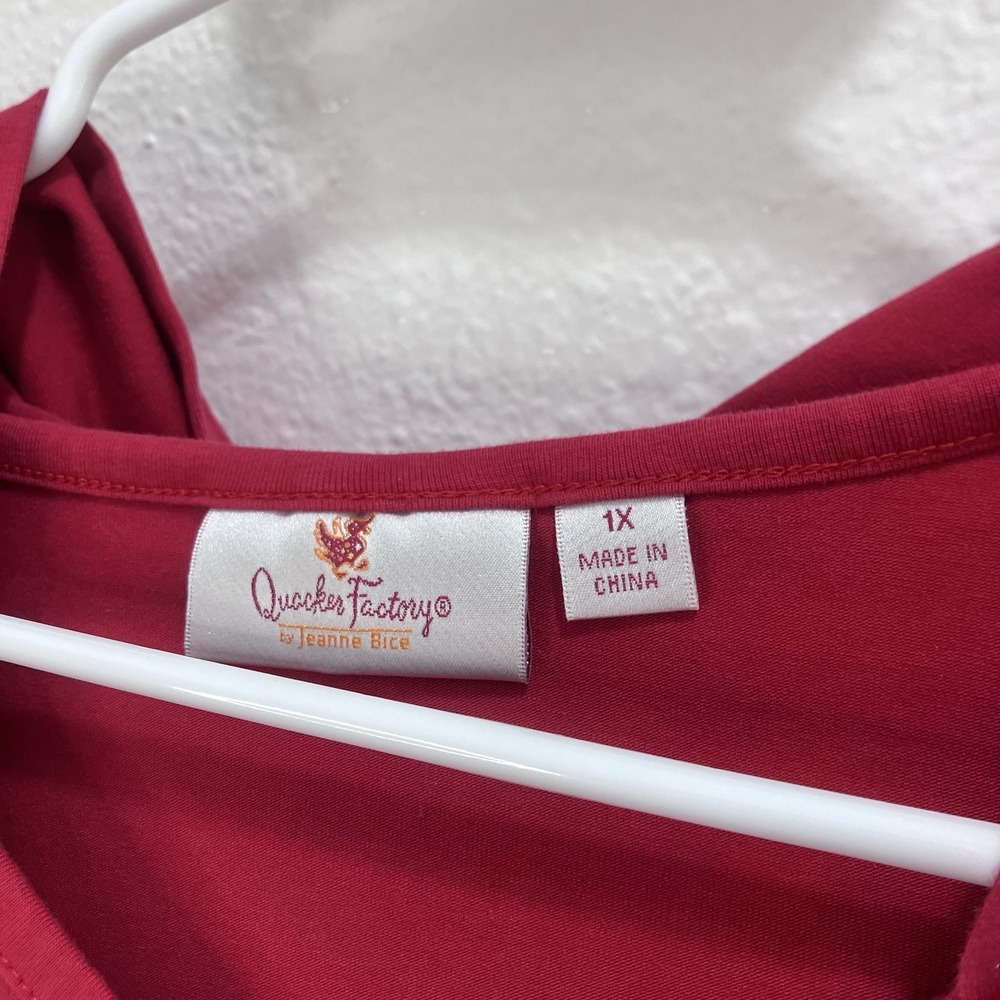 Quaker Factory Scottie Dog Red Holiday Hooded Long Sleeve Top 1X Christmas - Picture 4 of 13